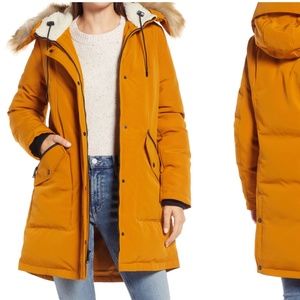 Sam Edelman Hooded Down & Feather Fill Parka  (Golden Yellow)